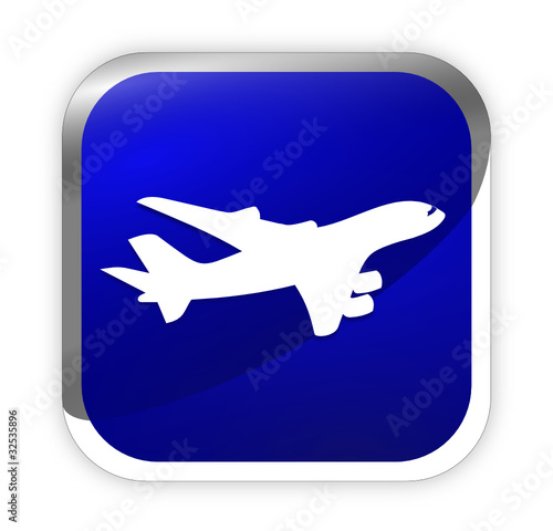 icône avion sur bouton carré bleu