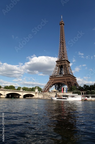 The Eiffel Tower seen from the Seine river  Paris  France
