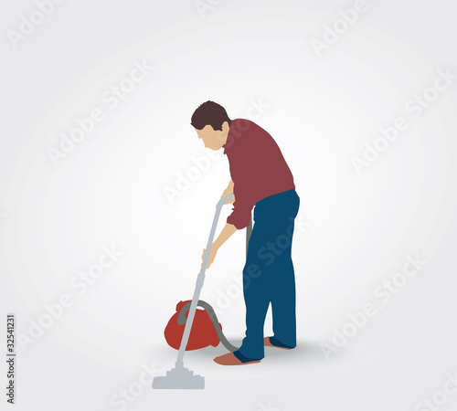 Silhouette d'un homme passant l'aspirateur