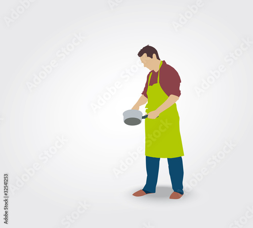 Silhouette d'un homme frottant une casserole