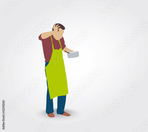 Silhouette d'un homme affolé devant une casserole