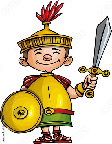 Cartoon Roman legionary with sword and shield