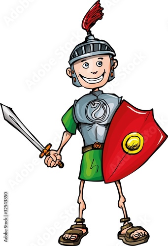Cartoon Roman legionary with sword and shield