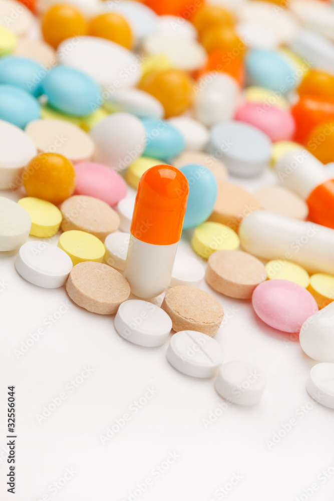 Colorful tablets with capsules Colorful tablets with capsules