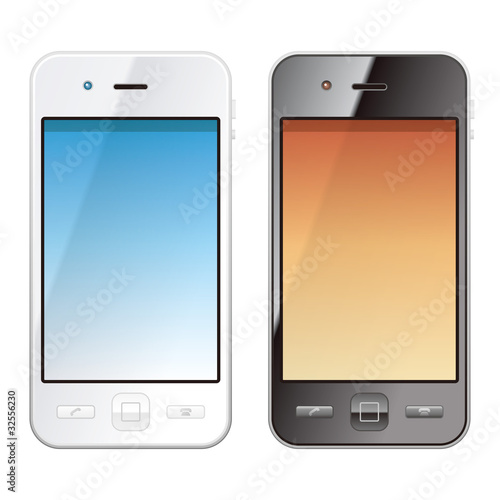 白いスマートフォンと黒いスマートフォン