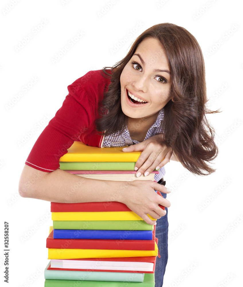 Girl with stack color book . Girl with stack color book .