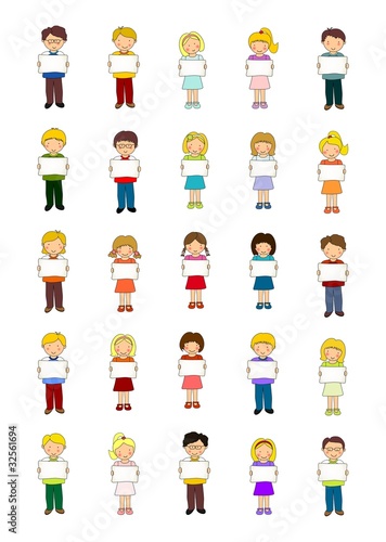 niños con papel para texto o nombre