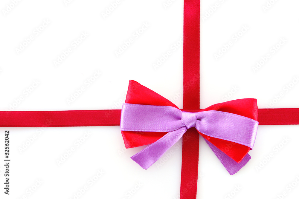 Gift red ribbon and bow isolated on white background Gift red ribbon and bow isolated on white background