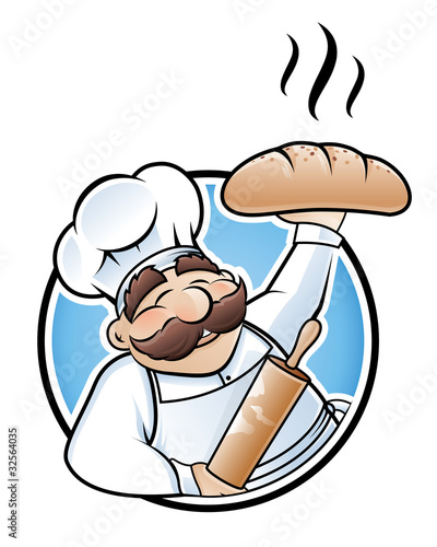 Happy baker presenting a freshly baked loaf of bread