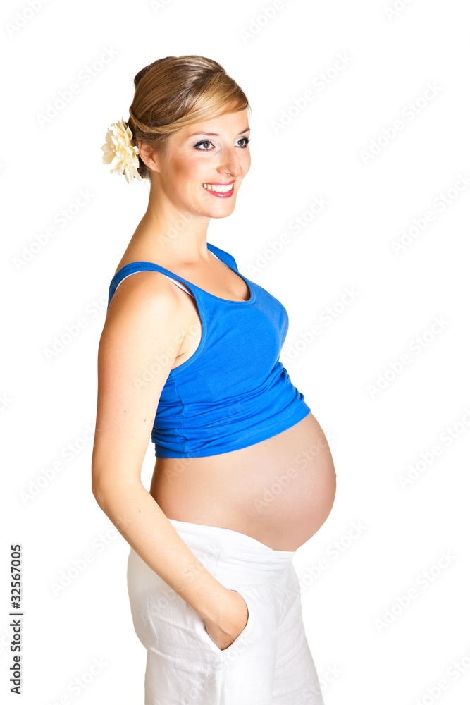 Pregnant woman isolated on white