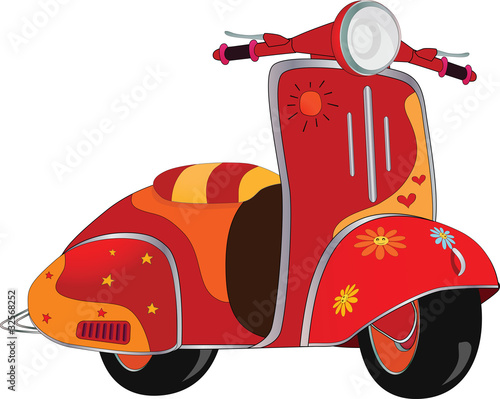Motor scooter for hippie. Cartoon