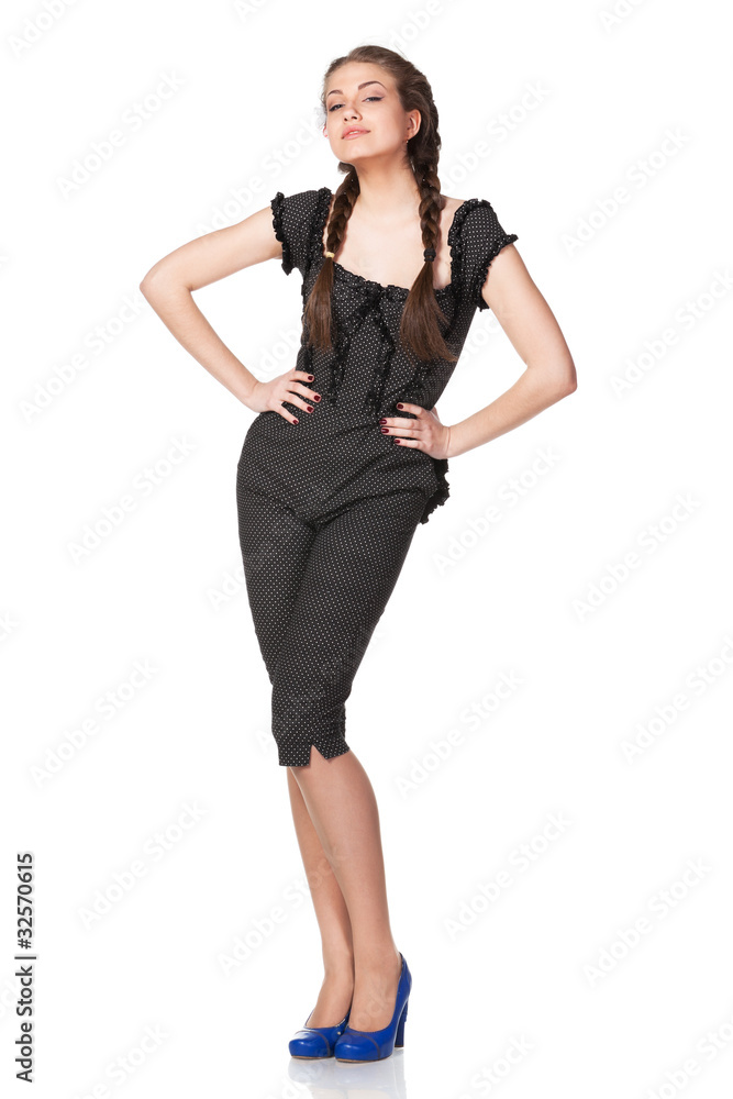 Portrait of young female in coverall isolated on white Portrait of young female in coverall isolated on white