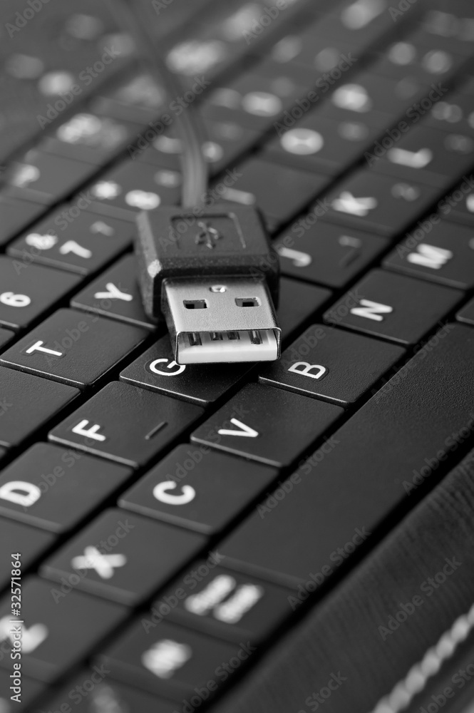Technology background: Macro of keyboard and usb connection
