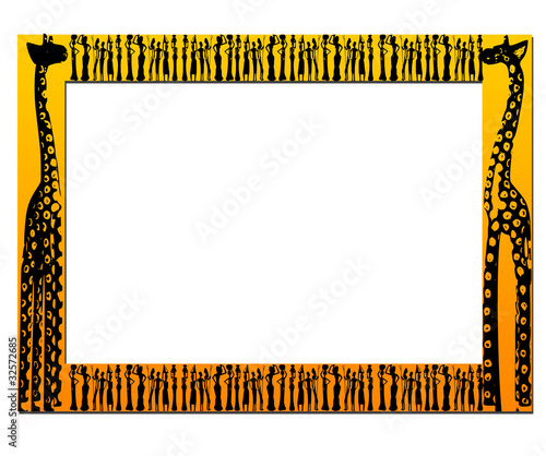 African figures and giraffes On an african frame
