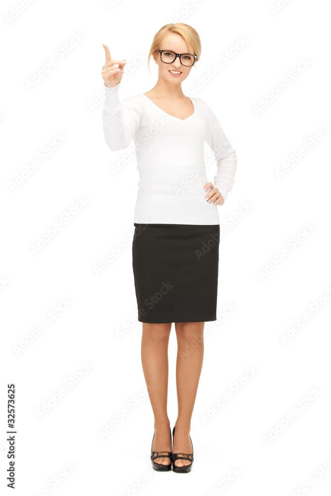 woman with her finger up woman with her finger up
