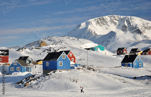 Colorful houses in Kulusuk village in winter, Greenland