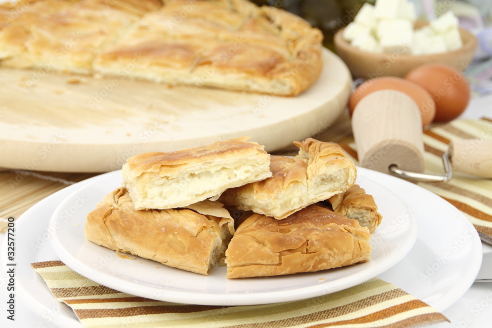 Homemade puff cheese pie with filo pastry Homemade puff cheese pie with filo pastry
