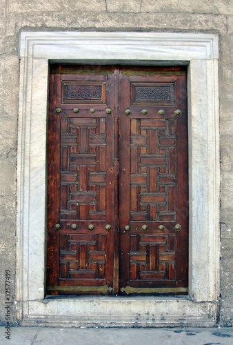 Photography Closeup of ancient wooden doors in Blue Mosque-Istanbul