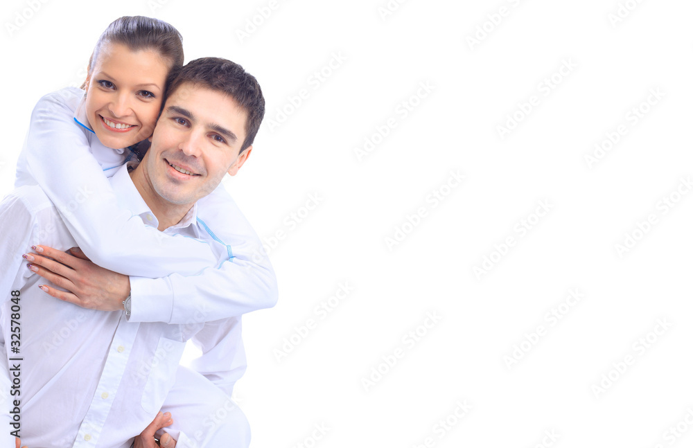 Happy young female enjoying a piggyback ride on Happy young female enjoying a piggyback ride on