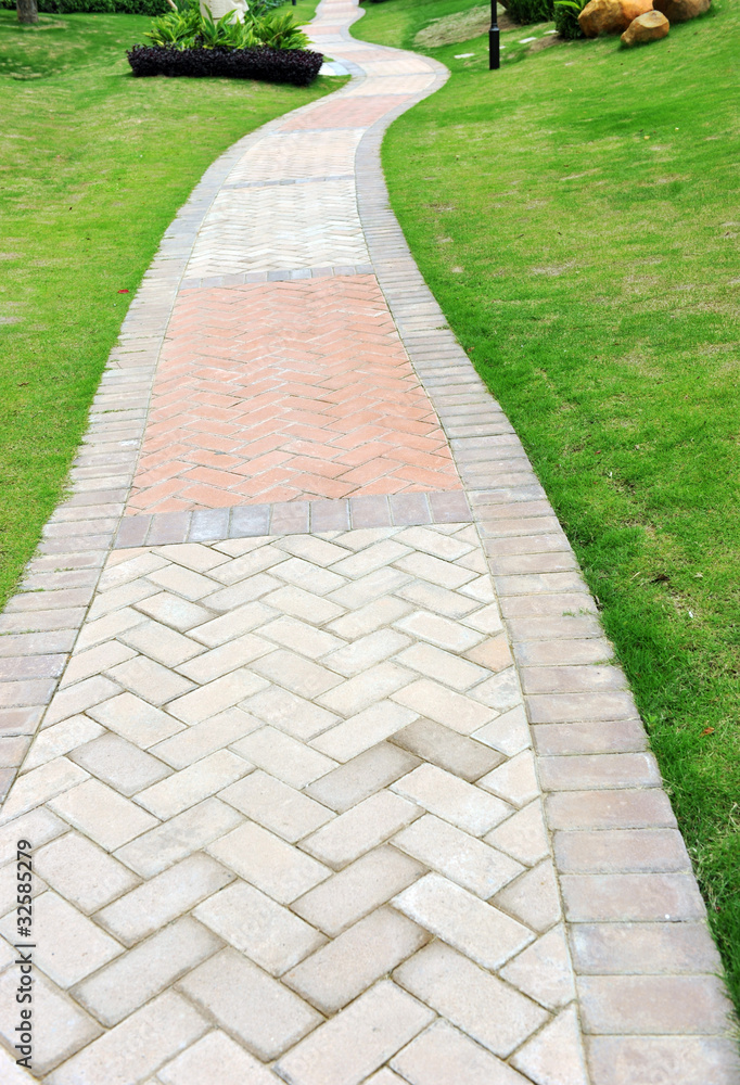 curve brick path in garden curve brick path in garden