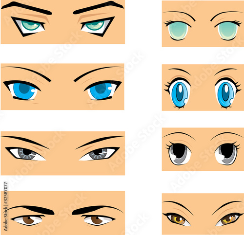 Set of different styles of manga eyes