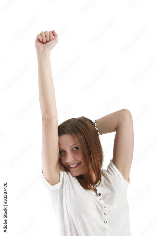 happy young woman (white background)