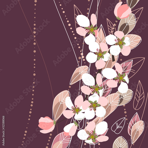 Blossomig apple branches on dark violet background