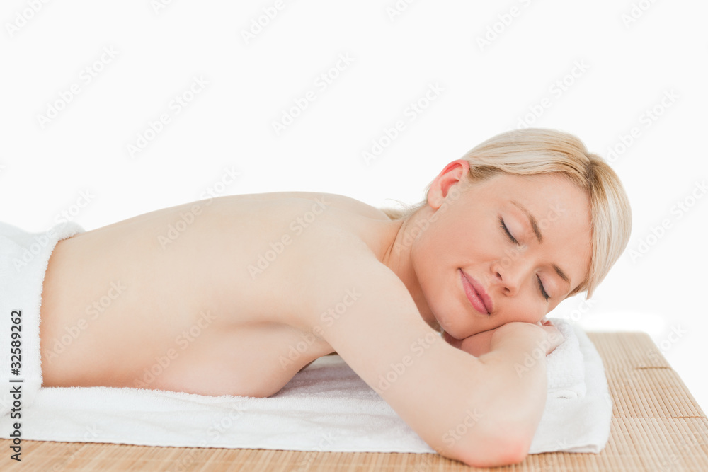 Young gorgeous blonde female relaxing in a spa centre Young gorgeous blonde female relaxing in a spa centre