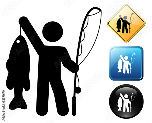 Fisherman with fish pictogram and signs