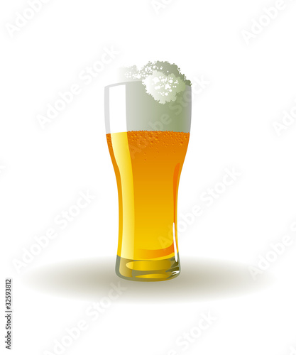 Frosty glass of light beer on white background