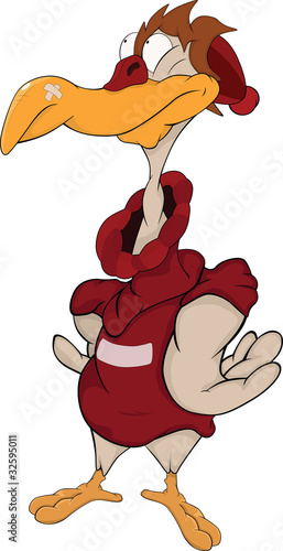 Birdie the sportsman in a sweater and a sports cap.Cartoon