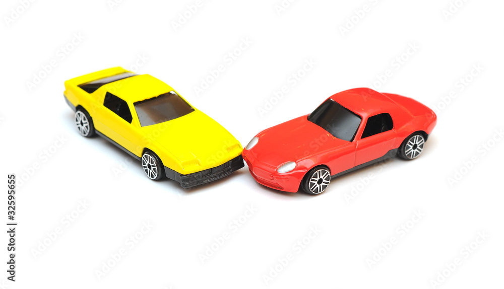 toy car accident. cars in crash isolated on white Stock-foto | Adobe Stock