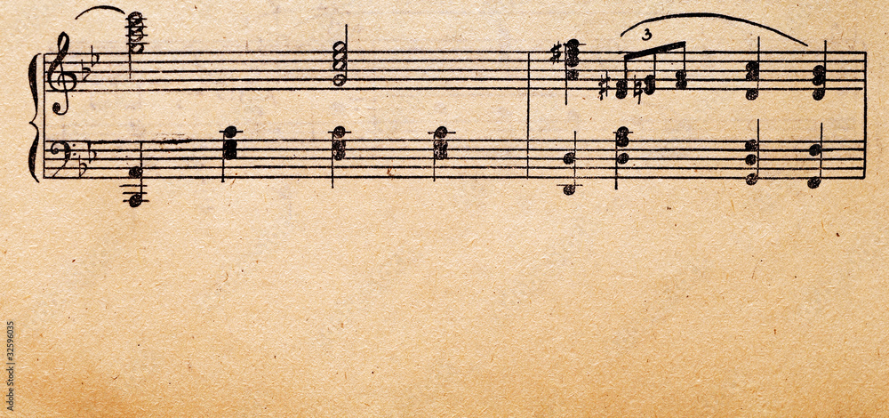 Obraz premium music notes on old paper sheet, to use for the background