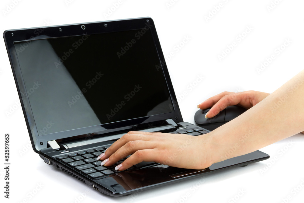 Female hands wrighting on laptop