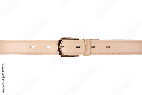 Beige leather belt with metal buckle