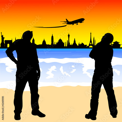 city sights with two man silhouette