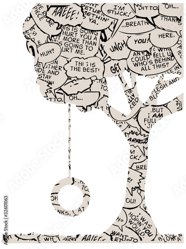 comic book dialogue silhouette tree tire swing grass