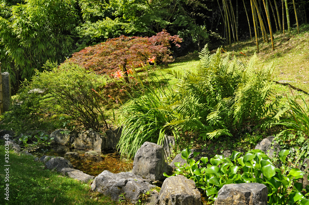 Stream in garden by Lako Como in Italy Stream in garden by Lako Como in Italy