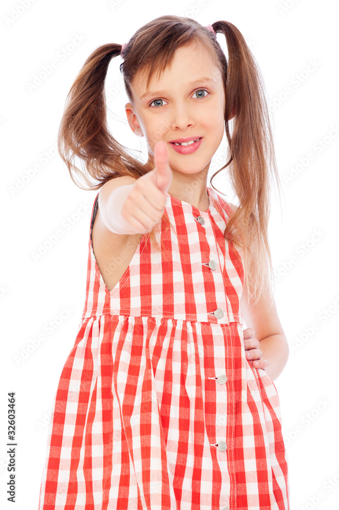 smiley girl showing thumbs up smiley girl showing thumbs up