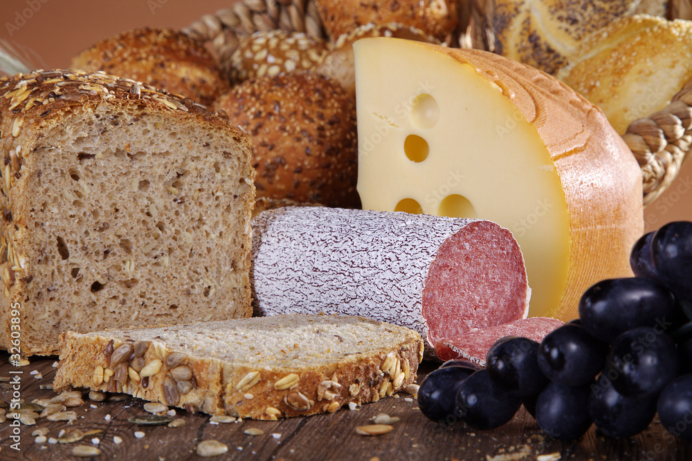 Brot, Käse und Wurst closeup