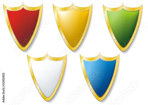 set of five heraldic shields