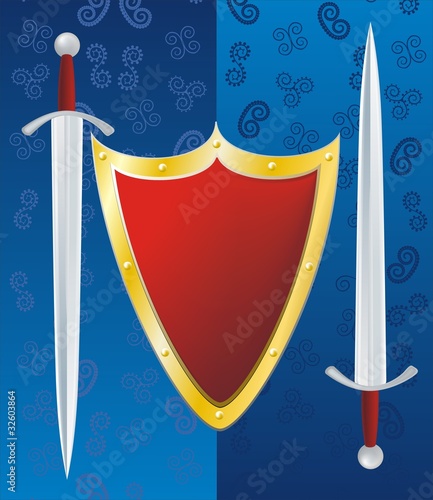 couple swords and reds shield