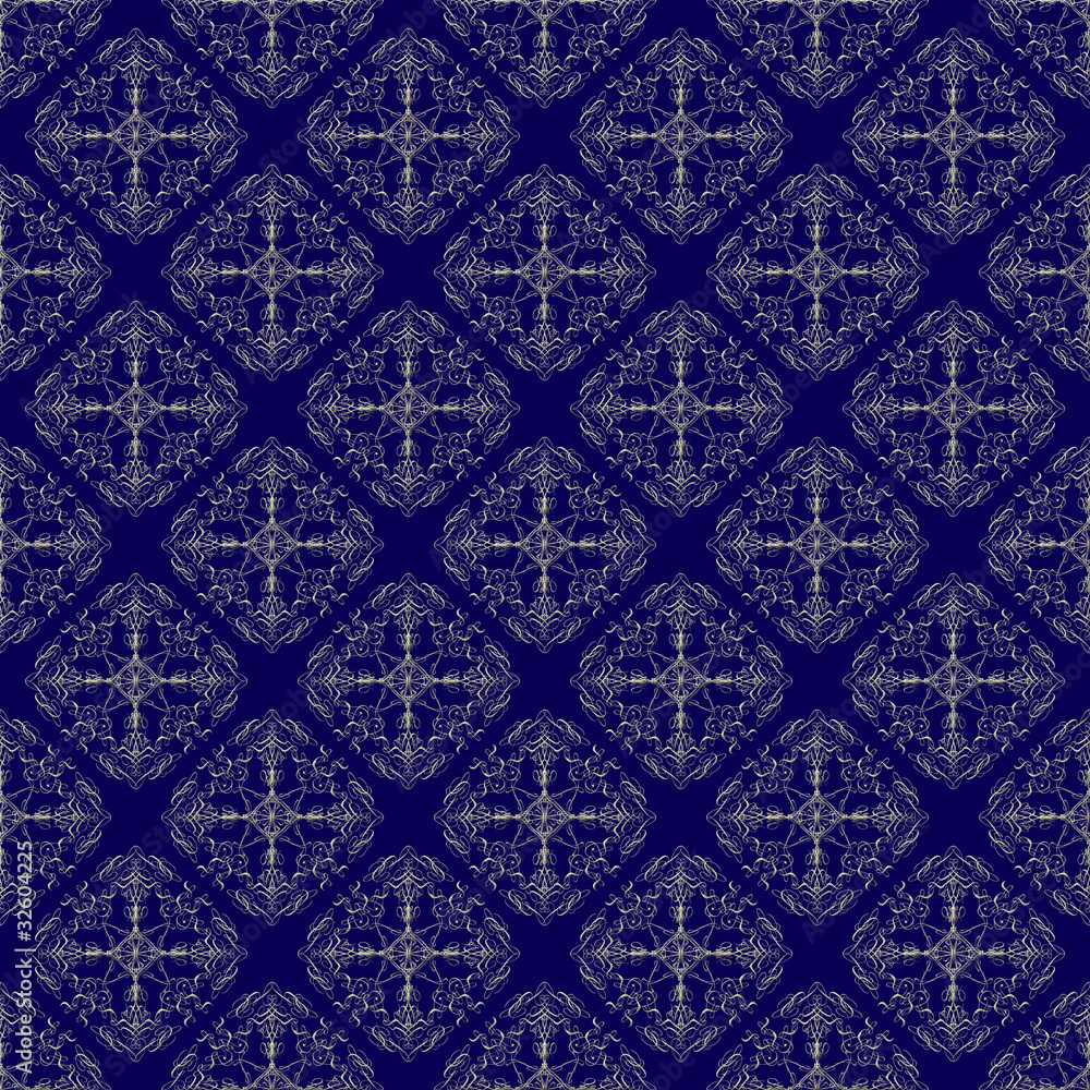 Gold On Prussian Blue Damask Seamless Pattern