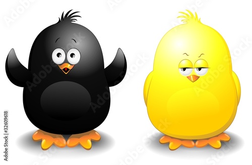 Pulcino Giallo e Nero Cartoon-Black and Yellow Chick-Vector