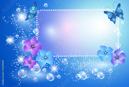 Glowing background with flowers and butterflies