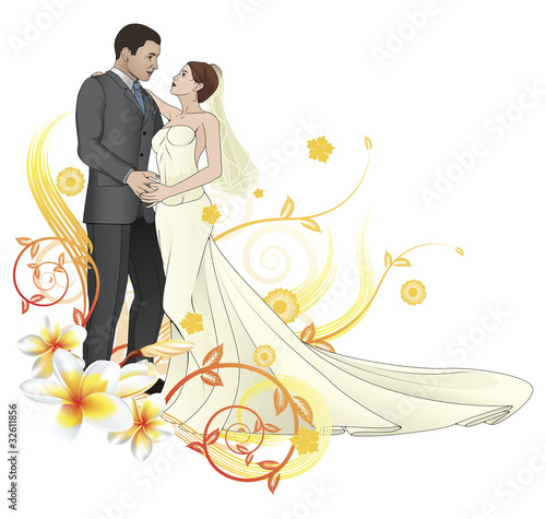 Bride and groom dancing floral background