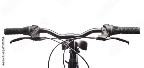 Handlebars of a mountain bicycle. Isolated