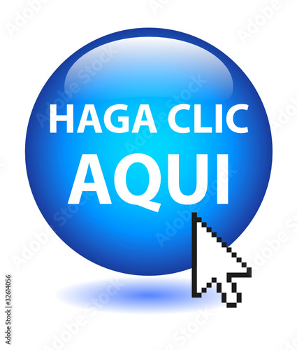 Botón Web HAGA CLIC AQUI (click here button ratón conexión azul)