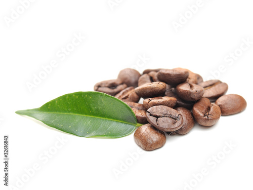 coffee grains and leaf