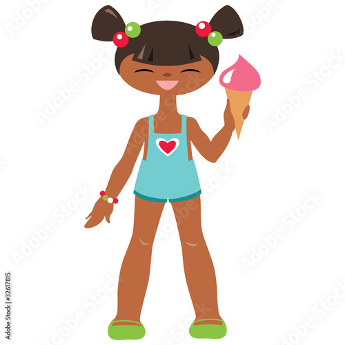 Tanned little girl with ice cream